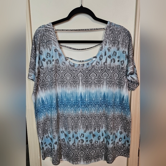 #020 Avenue- Blue/Grey Tye-dyed Rhinestone Embellished Top - Size: 18W-20W - Picture 3 of 9